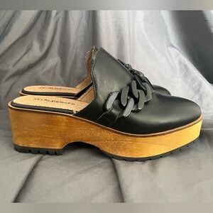 Kelsi Dagger Brooklyn Weather Black Leather Platform Mules 8